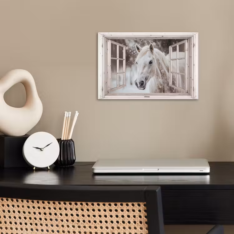 Poster - Paard - Wit - Winter - Sneeuw - Doorkijk - Dieren — 2