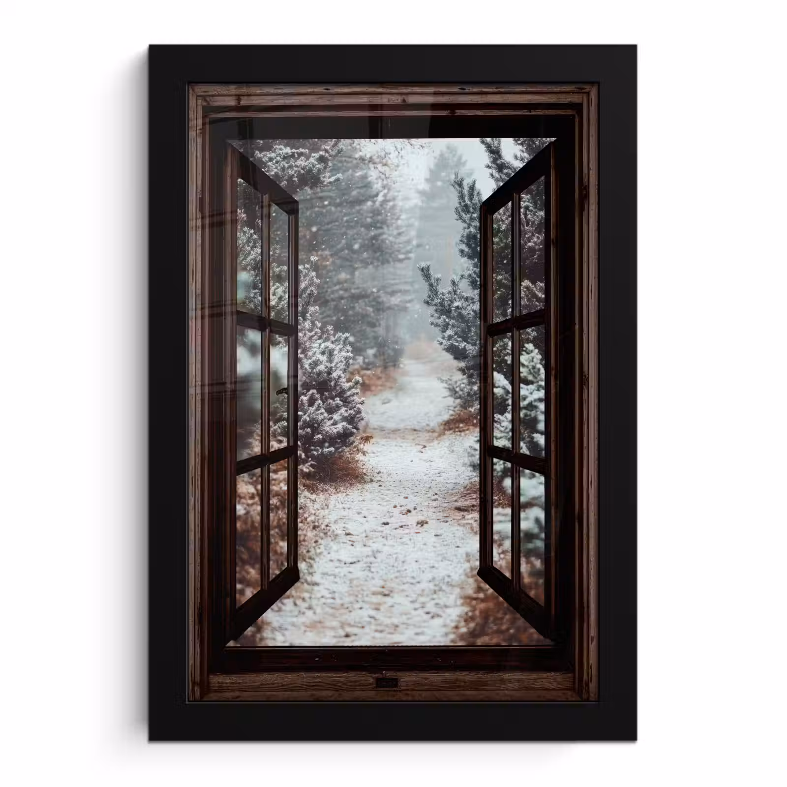 Poster met lijst - Bos - Winter - Bomen - Natuur - Pad - Doorkijk — 1