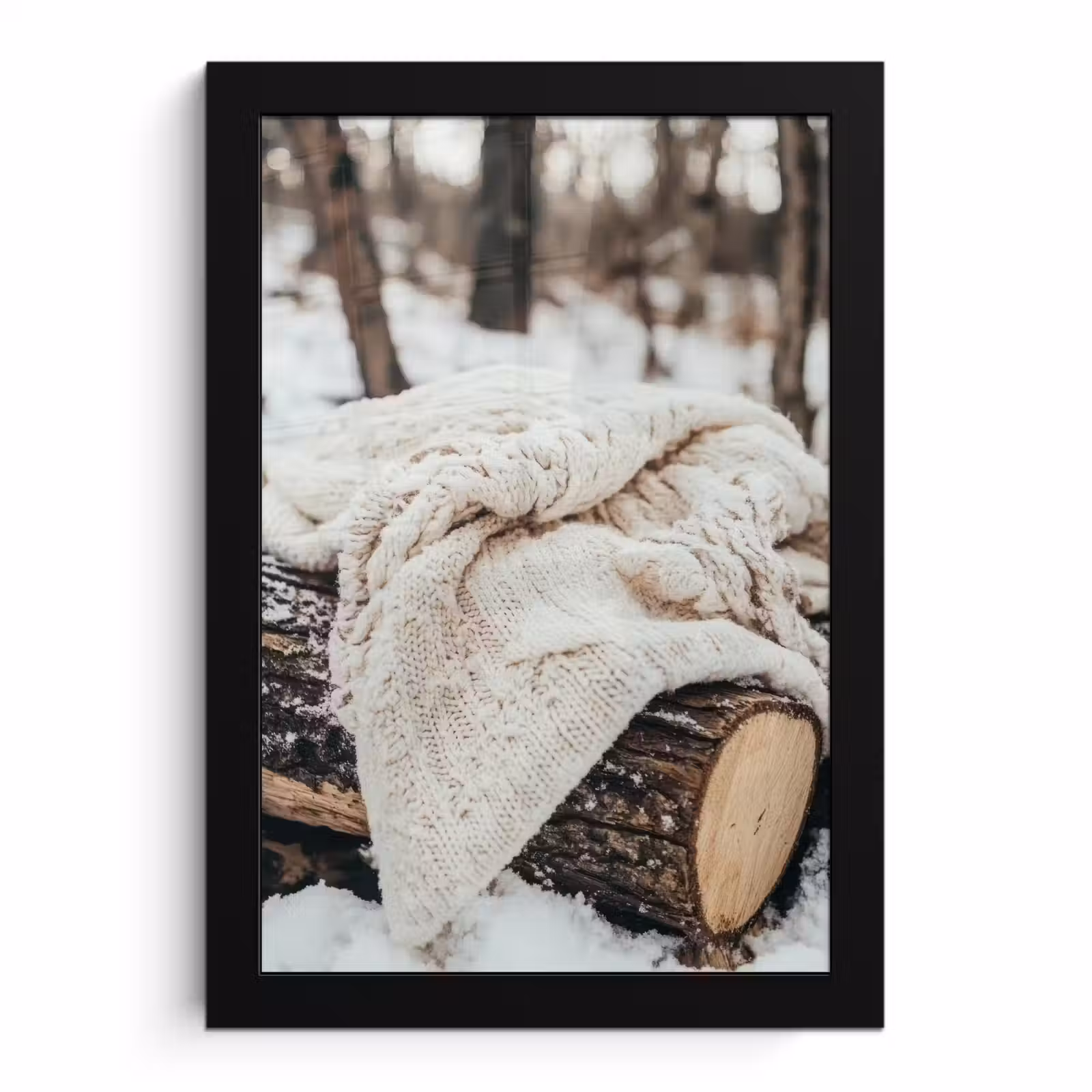 Poster met lijst - Deken - Wit - Boomstronk - Winter - Sneeuw — 1