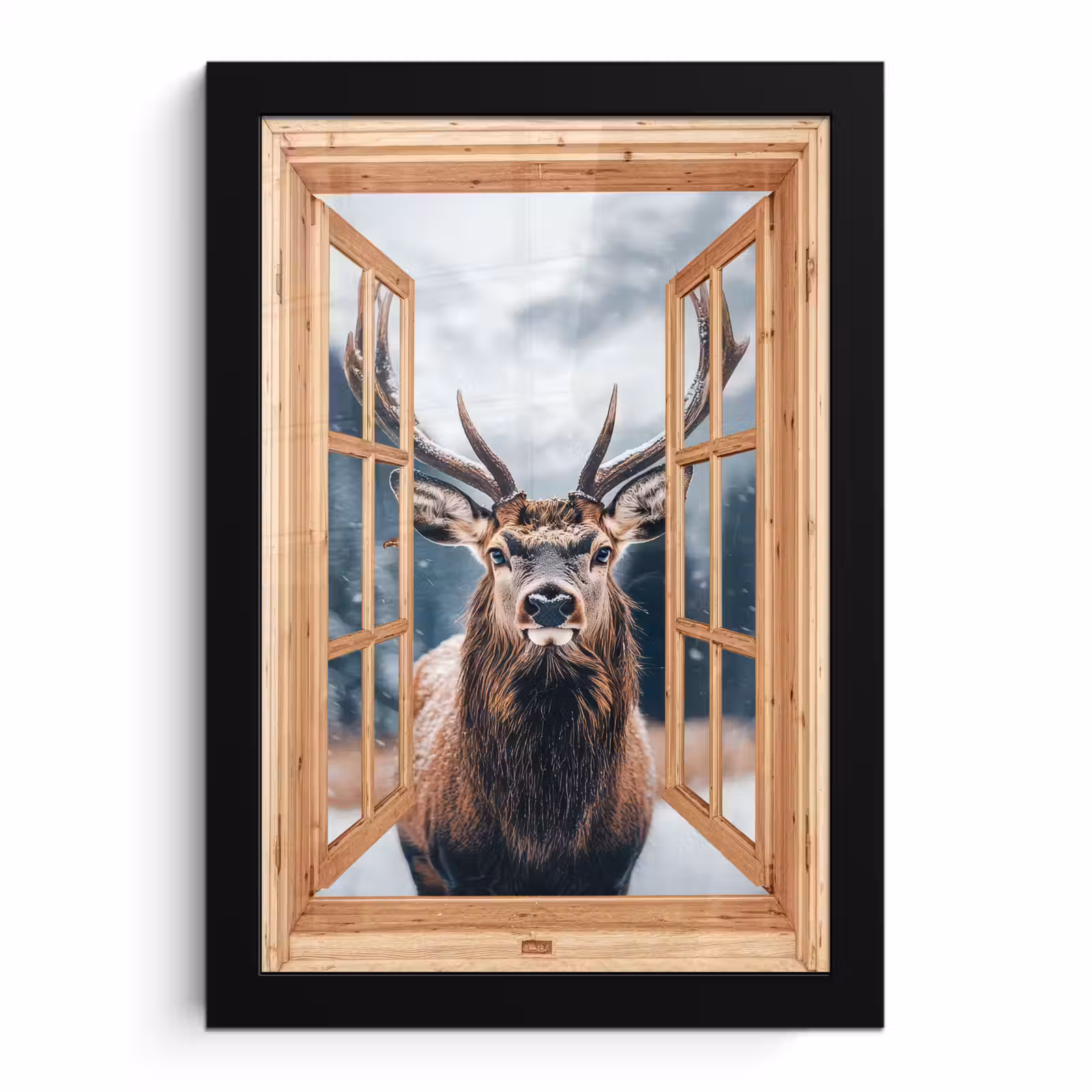 Poster met lijst - Doorkijk - Hert - Dieren - Winterlandschap - Sneeuw — 1