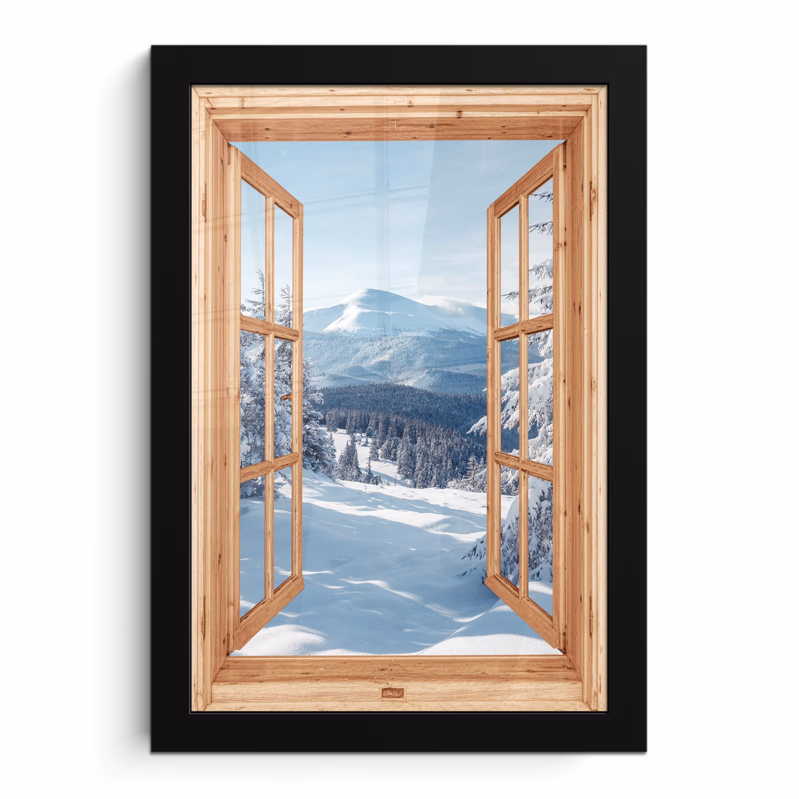 Poster met lijst - Doorkijk - Winterlandschap - Natuur - Berg - Bomen - Hout — 1