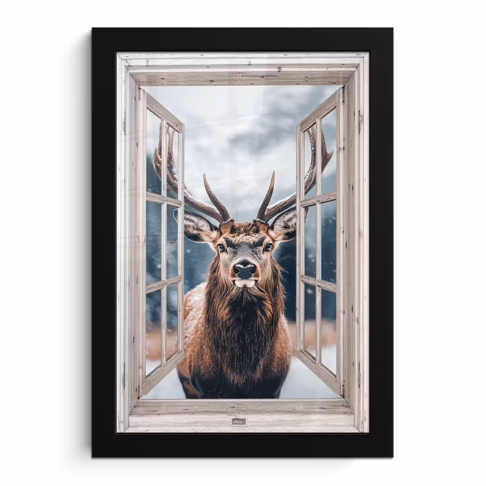 Poster met lijst - Hert - Dieren - Landschap - Winter - Sneeuw - Doorkijk - Natuur — 1