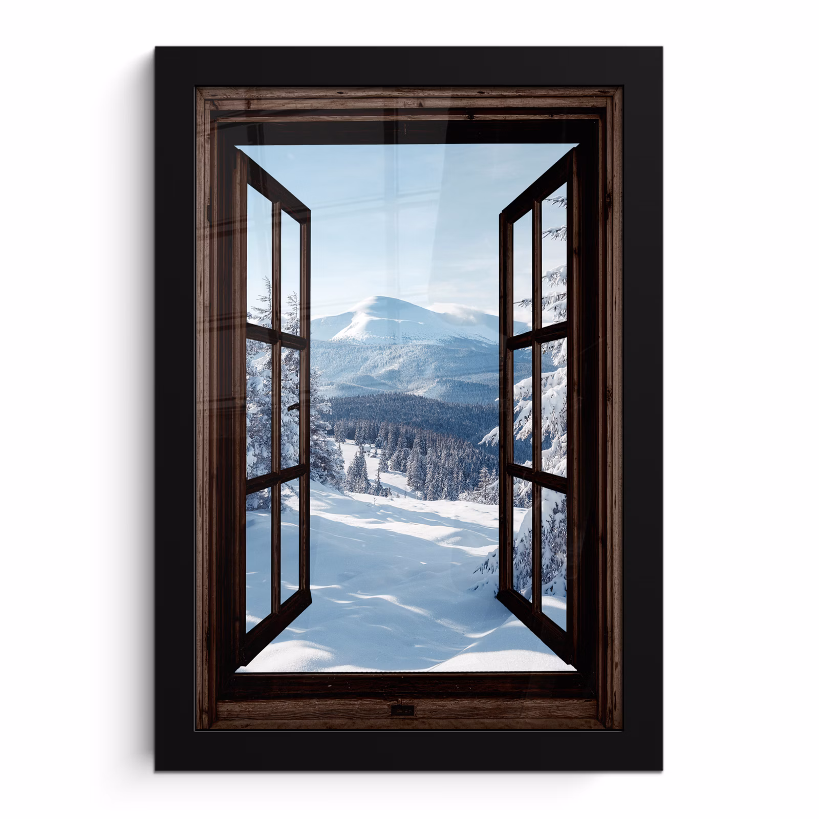 Poster met lijst - Winter - Landschap - Natuur - Berg - Bomen - Doorkijk - Uitzicht — 1
