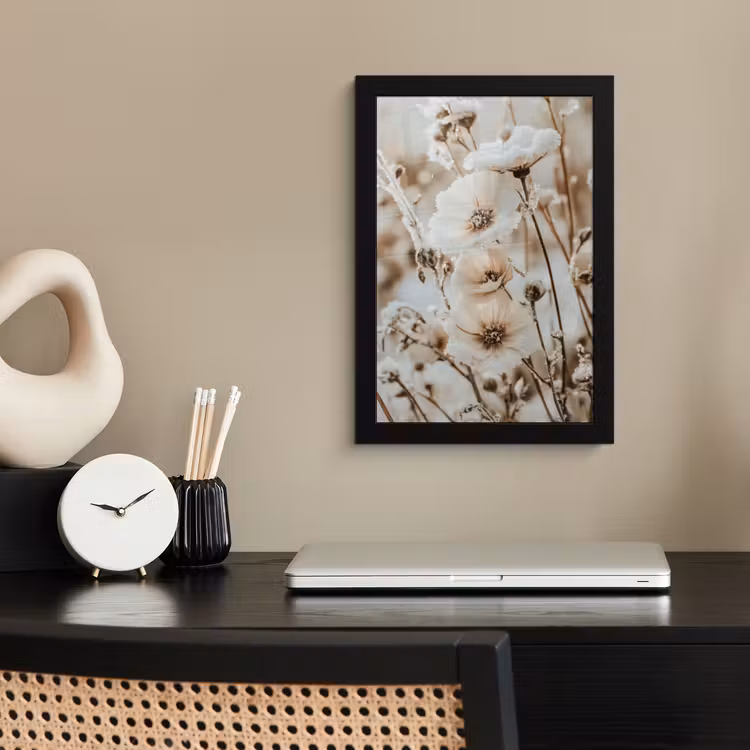 Poster met lijst - Bloemen - Winter - Wit - Sneeuw - Beige — 3