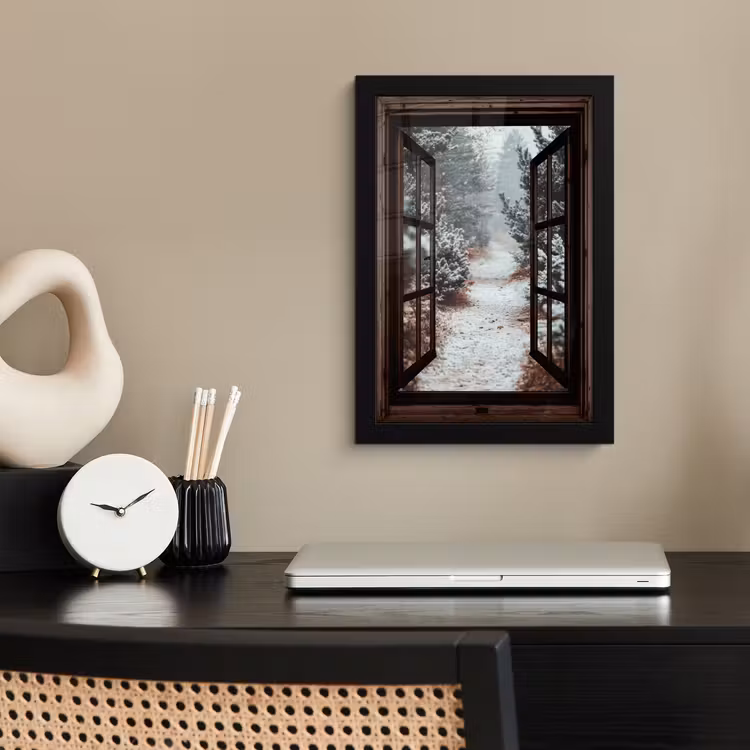 Poster met lijst - Bos - Winter - Bomen - Natuur - Pad - Doorkijk — 3