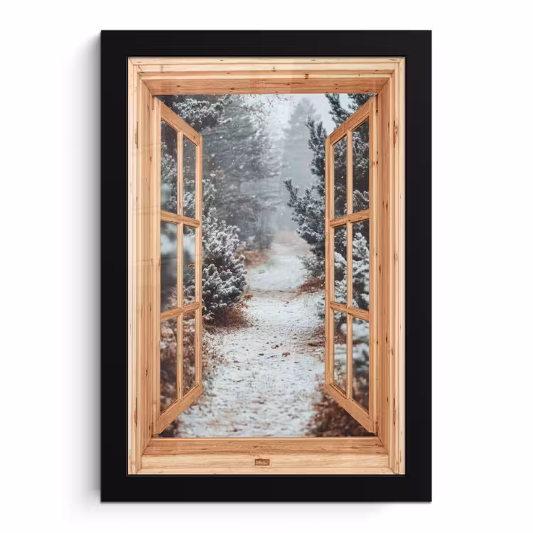 Poster met lijst - Bos - Winter - Bomen - Natuur - Pad - Doorkijk — 1