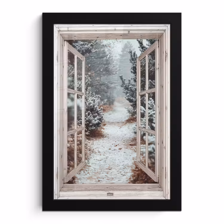 Poster met lijst - Bos - Winter - Bomen - Natuur - Pad - Doorkijk - Wit — 1