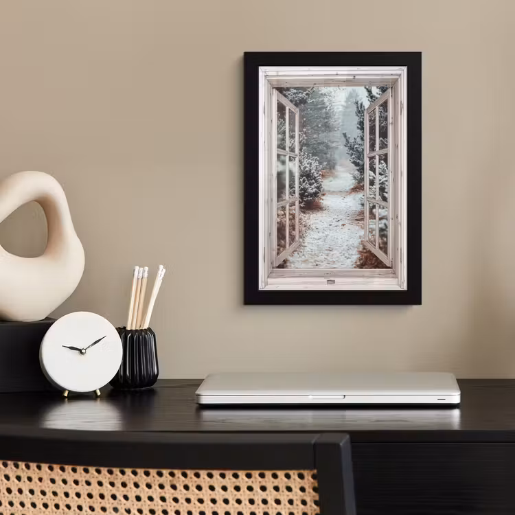 Poster met lijst - Bos - Winter - Bomen - Natuur - Pad - Doorkijk - Wit — 3