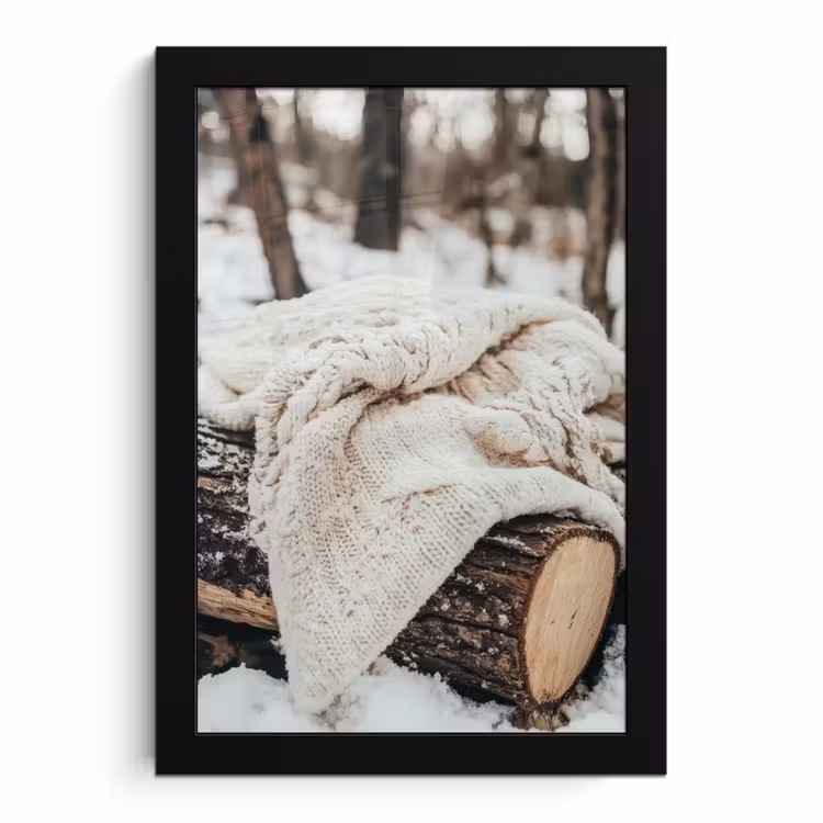 Poster met lijst - Deken - Wit - Boomstronk - Winter - Sneeuw — 1