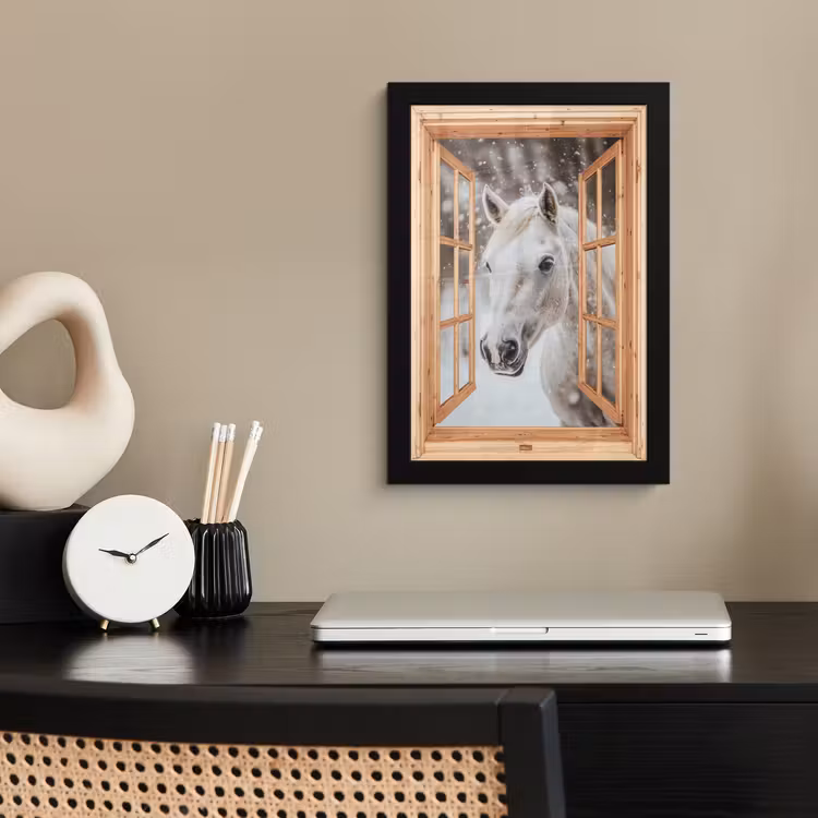 Poster met lijst - Doorkijk - Paard - Wit - Winter - Sneeuw - Dieren — 3