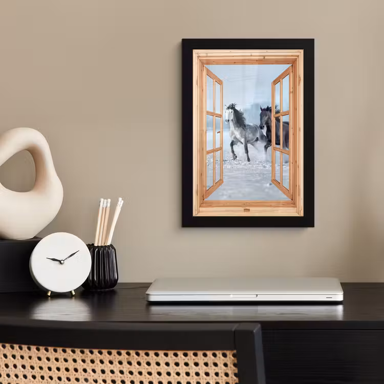 Poster met lijst - Doorkijk - Paarden - Winter - Dieren - Natuur - Hout — 3