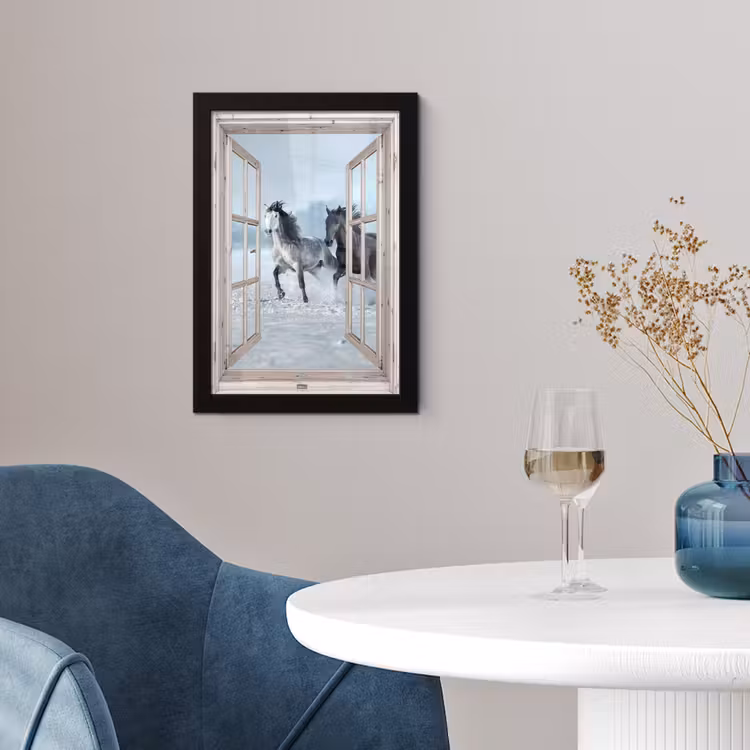 Poster met lijst - Doorkijk - Paarden - Winter - Dieren - Natuur - Wit — 2