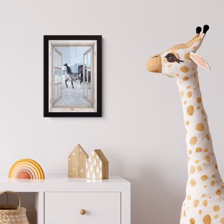 Poster met lijst - Doorkijk - Paarden - Winter - Dieren - Natuur - Wit — 5