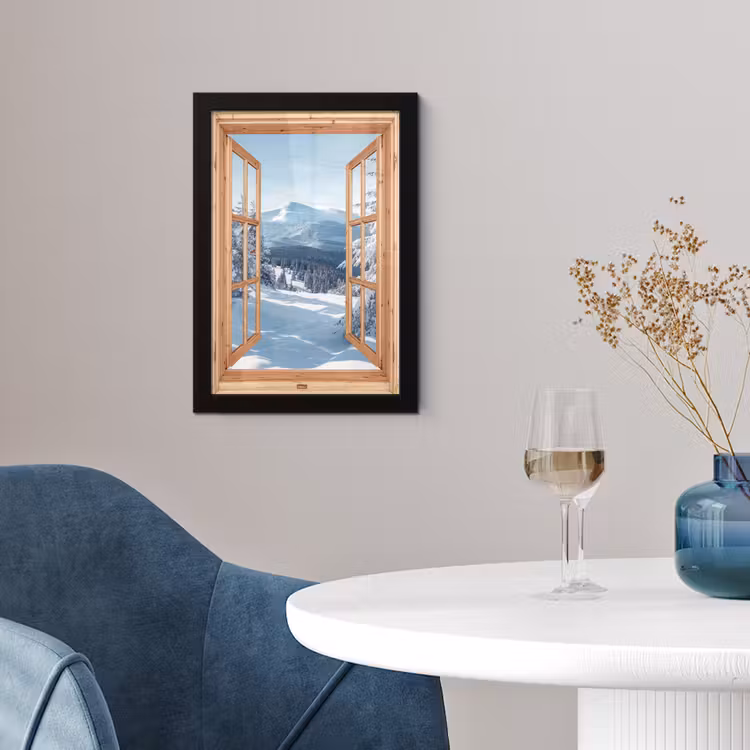 Poster met lijst - Doorkijk - Winterlandschap - Natuur - Berg - Bomen - Hout — 2