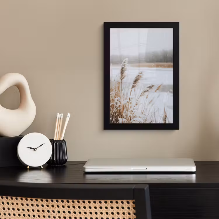 Poster met lijst - Riet - Meer - Winter - Natuur - Sneeuw - Beige — 3