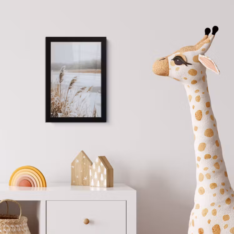 Poster met lijst - Riet - Meer - Winter - Natuur - Sneeuw - Beige — 5