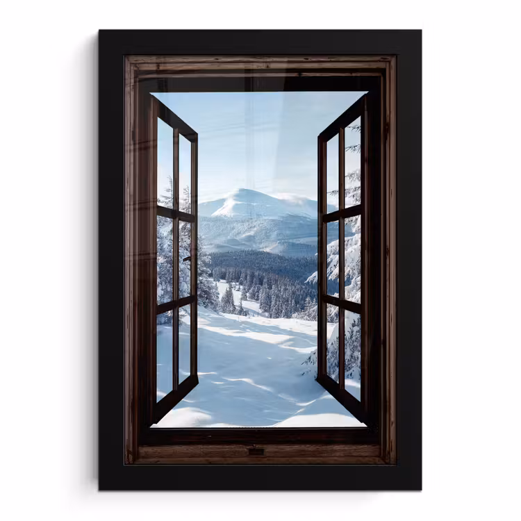 Poster met lijst - Winter - Landschap - Natuur - Berg - Bomen - Doorkijk - Uitzicht — 1