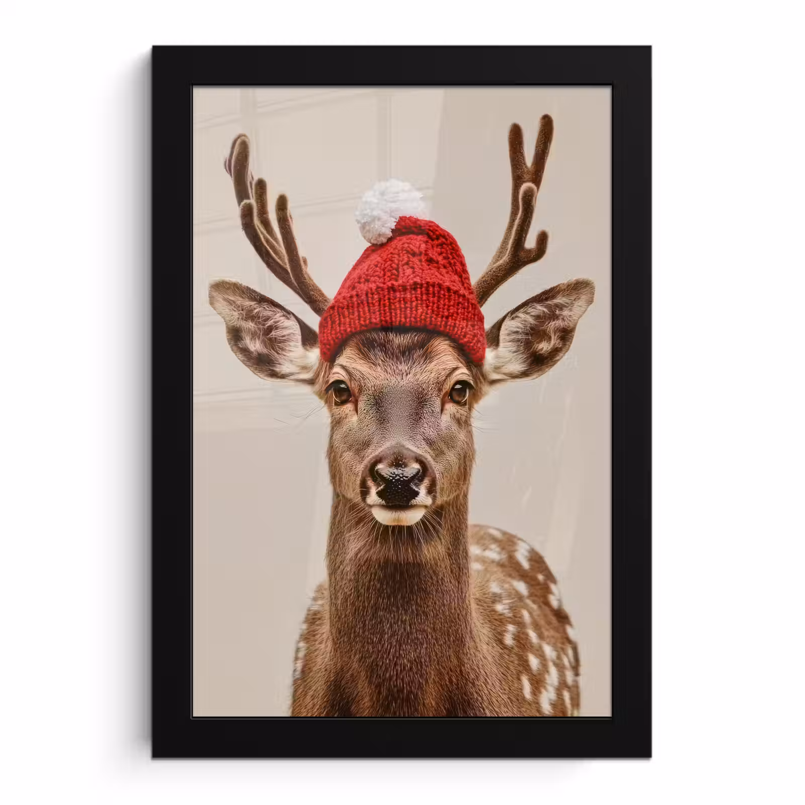 Poster met lijst - Hert - Kerst - Muts - Dieren - Winter - Grappig — 1