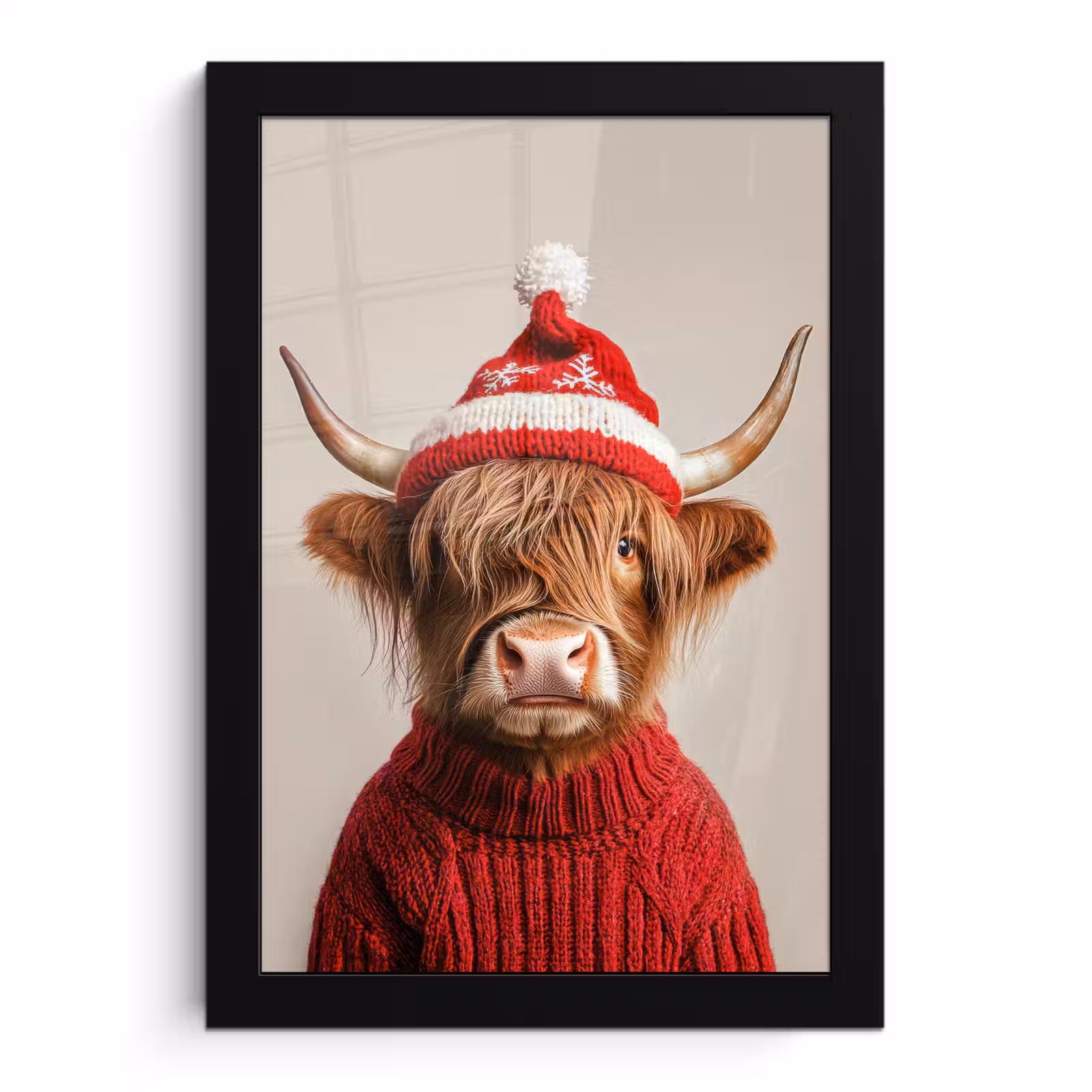 Poster met lijst - Schotse Hooglander - Kerst - Muts - Trui - Winter — 1