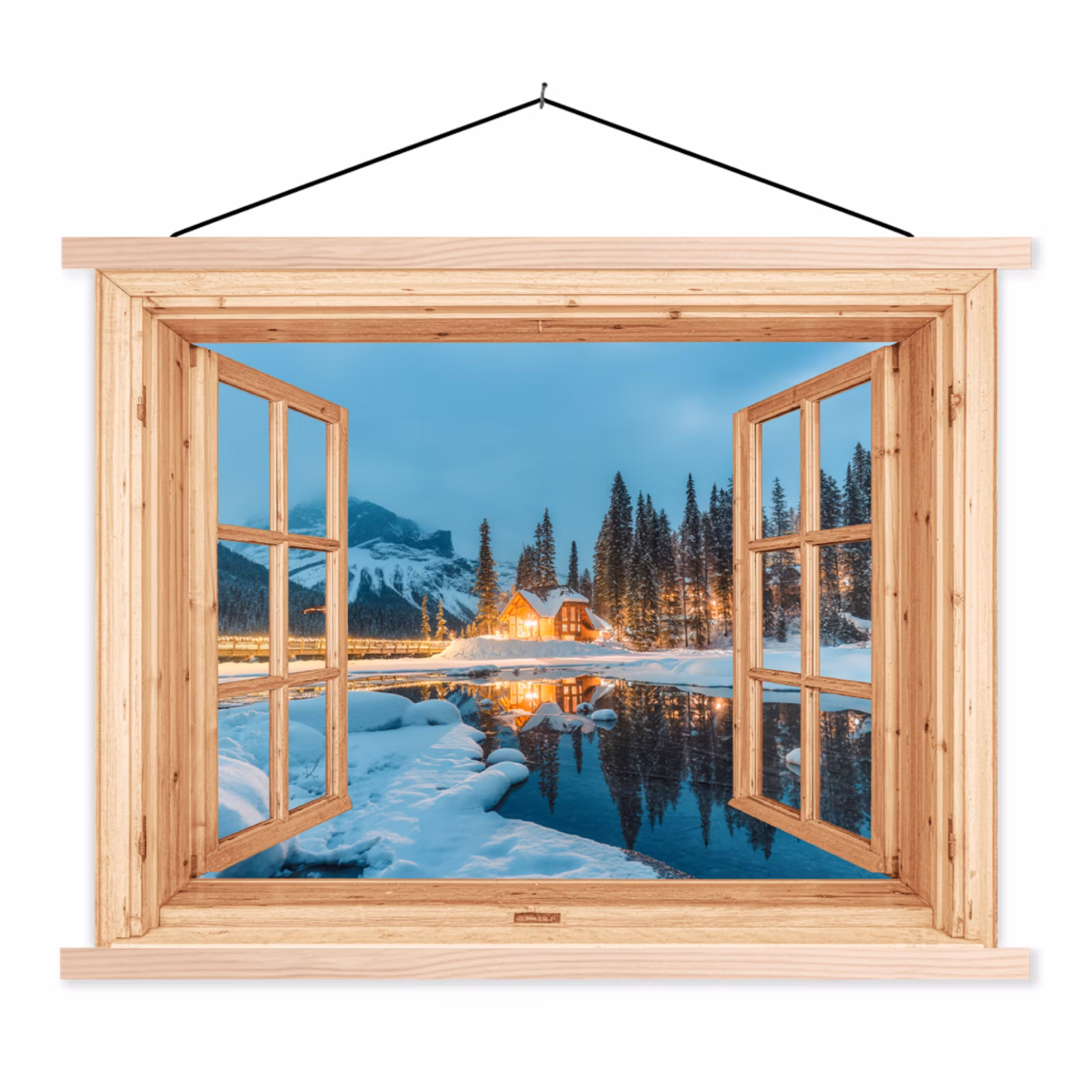 Schoolplaat - Winterlandschap - Natuur - Huis - Bergen - Doorkijk - Raam — 1