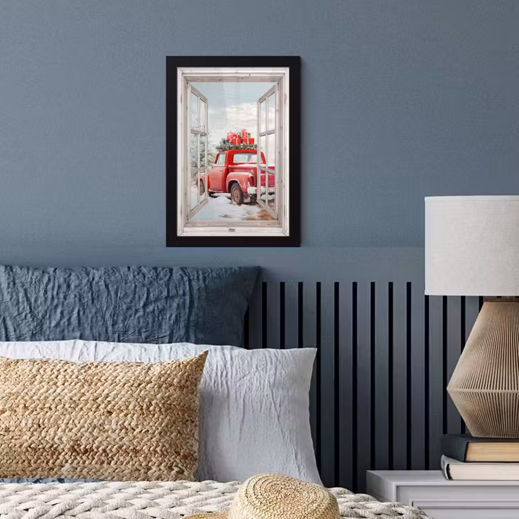 Poster met lijst - Auto - Rood - Cadeaus - Winter - Kerst - Doorkijk - Wit — 4