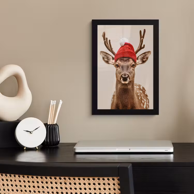 Poster met lijst - Hert - Kerst - Muts - Dieren - Winter - Grappig — 3