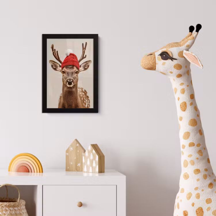Poster met lijst - Hert - Kerst - Muts - Dieren - Winter - Grappig — 5