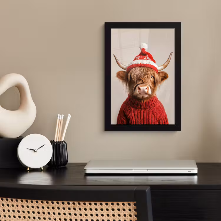 Poster met lijst - Schotse Hooglander - Kerst - Muts - Trui - Winter — 3