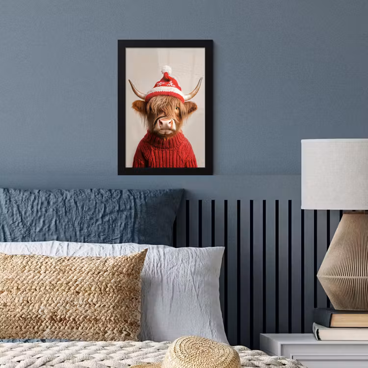 Poster met lijst - Schotse Hooglander - Kerst - Muts - Trui - Winter — 4