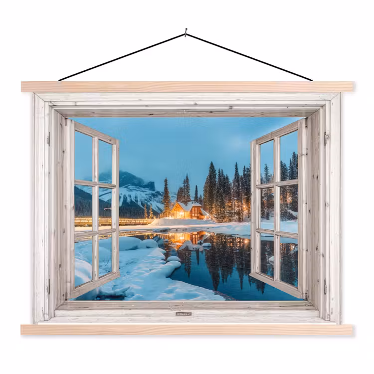 Schoolplaat - Doorkijk - Winterlandschap - Natuur - Huis - Bergen — 1