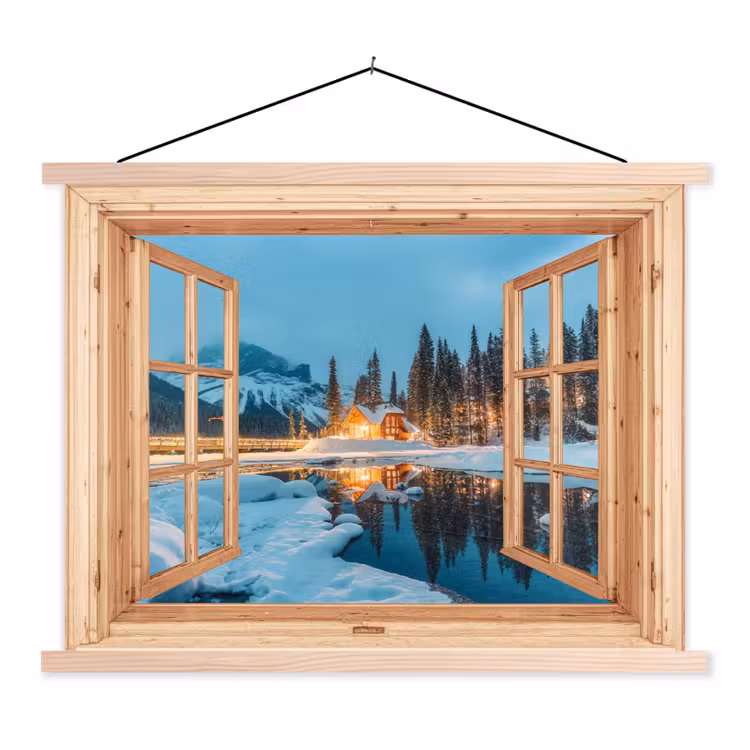 Schoolplaat - Winterlandschap - Natuur - Huis - Bergen - Doorkijk - Raam — 1