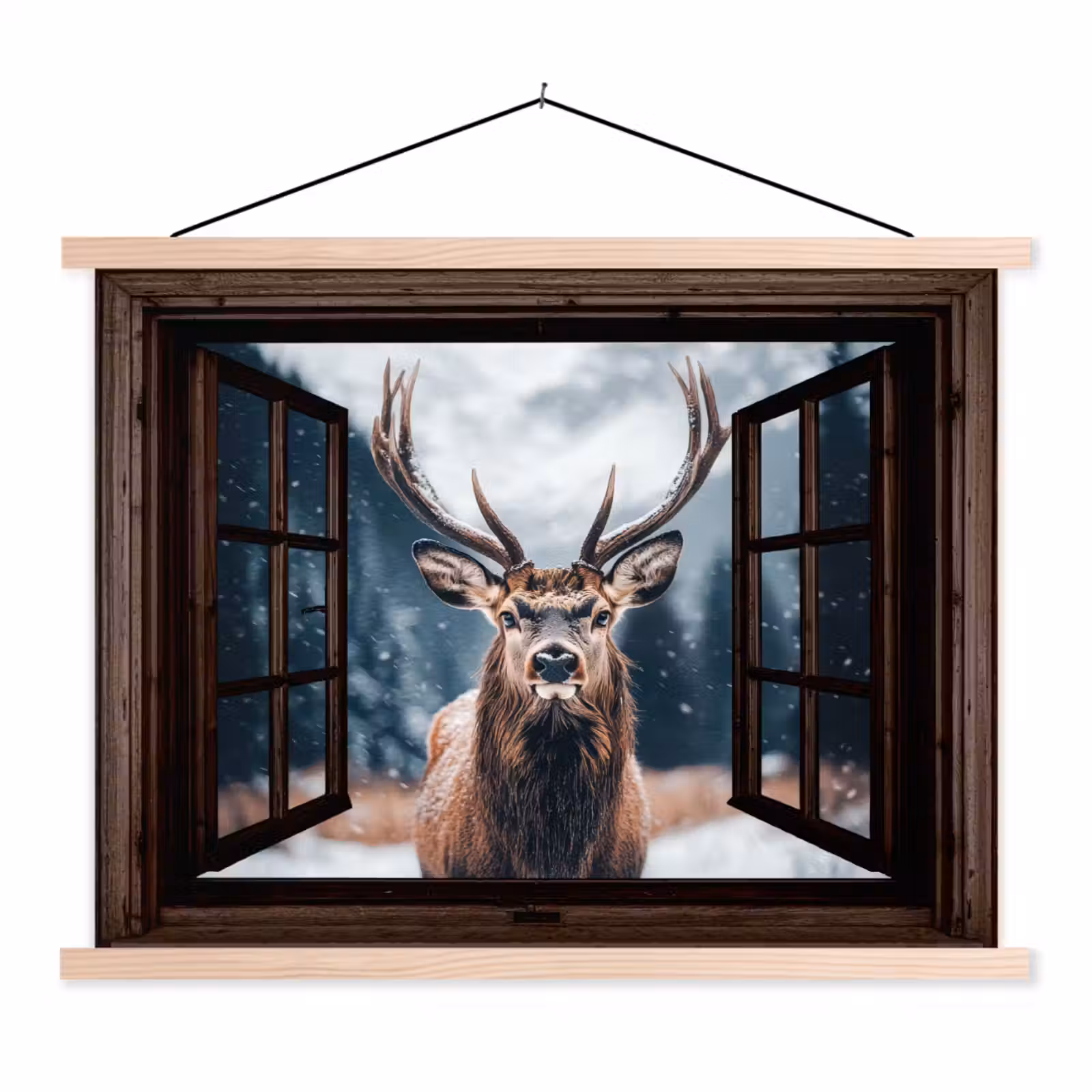Schoolplaat - Doorkijk - Hert - Dieren - Landschap - Winter - Sneeuw - Landelijk — 1
