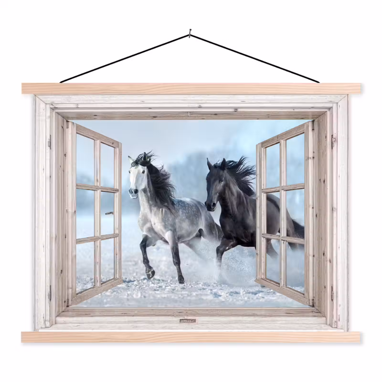 Schoolplaat - Doorkijk - Paarden - Winter - Dieren - Natuur - Wit — 1