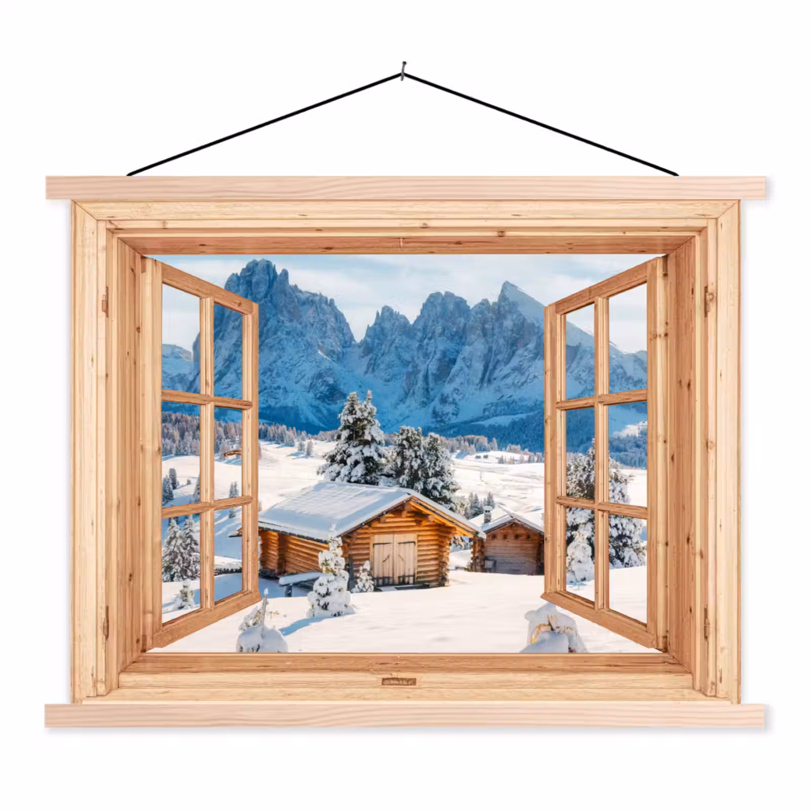Schoolplaat - Doorkijk - Winterlandschap - Huisje - Bergen - Uitzicht — 1