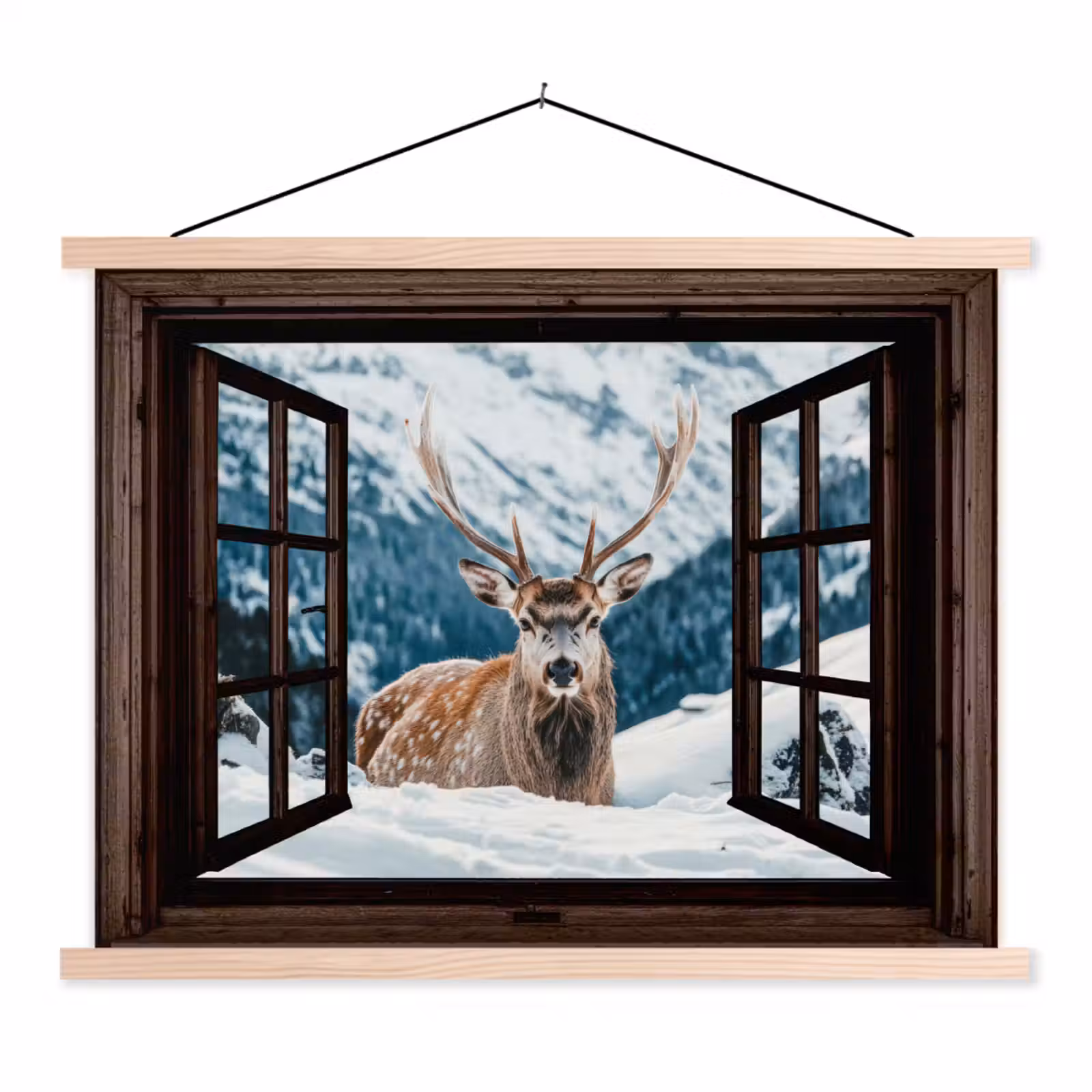 Schoolplaat - Hert - Landschap - Winter - Natuur - Dieren - Doorkijk - Bergen — 1
