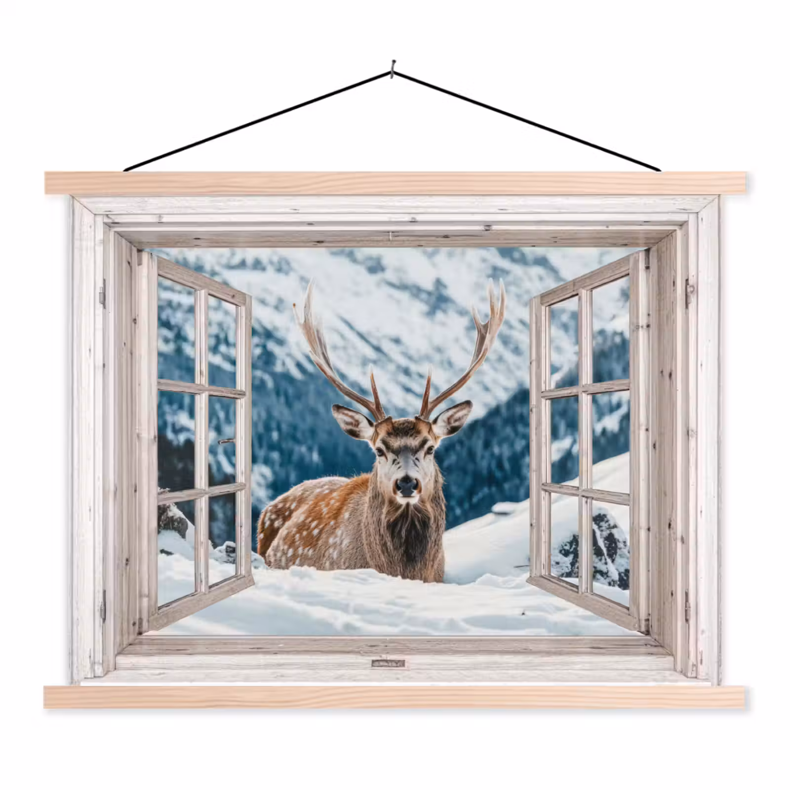 Schoolplaat - Hert - Winterlandschap - Natuur - Dieren - Doorkijk - Bergen — 1