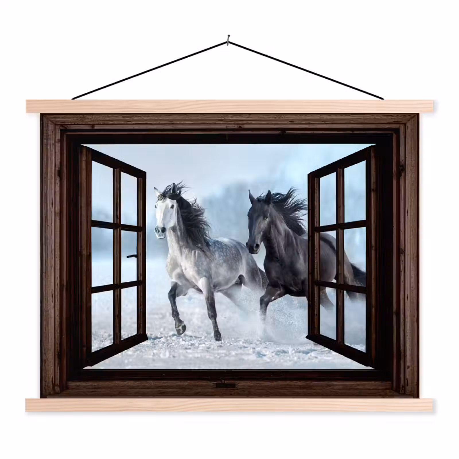 Schoolplaat - Paarden - Winter - Dieren - Natuur - Doorkijk — 1