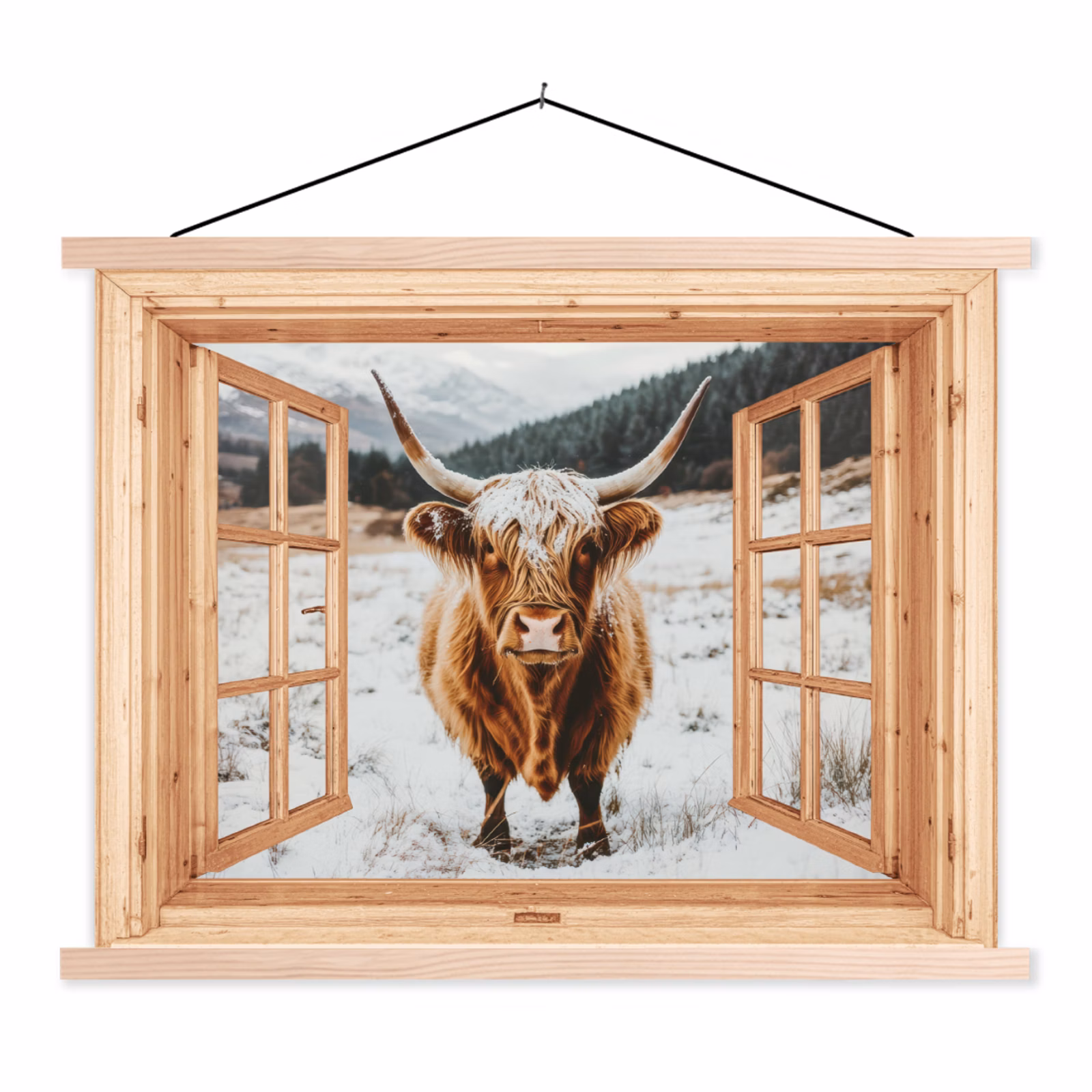 Schoolplaat - Schotse Hooglander - Landschap - Landelijk - Bergen - Winter - Doorkijk — 1