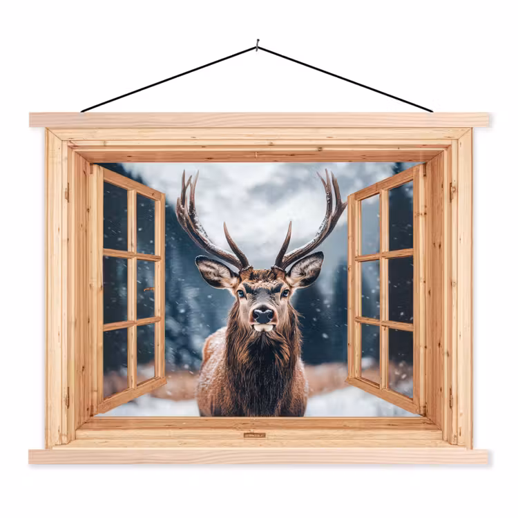 Schoolplaat - Doorkijk - Hert - Dieren - Winterlandschap - Sneeuw — 1