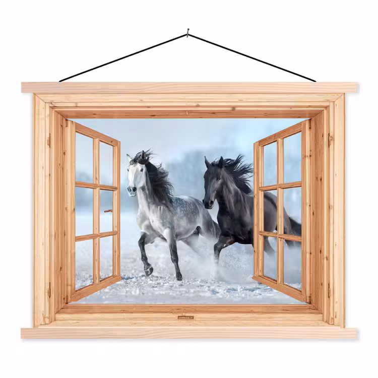 Schoolplaat - Doorkijk - Paarden - Winter - Dieren - Natuur - Hout — 1