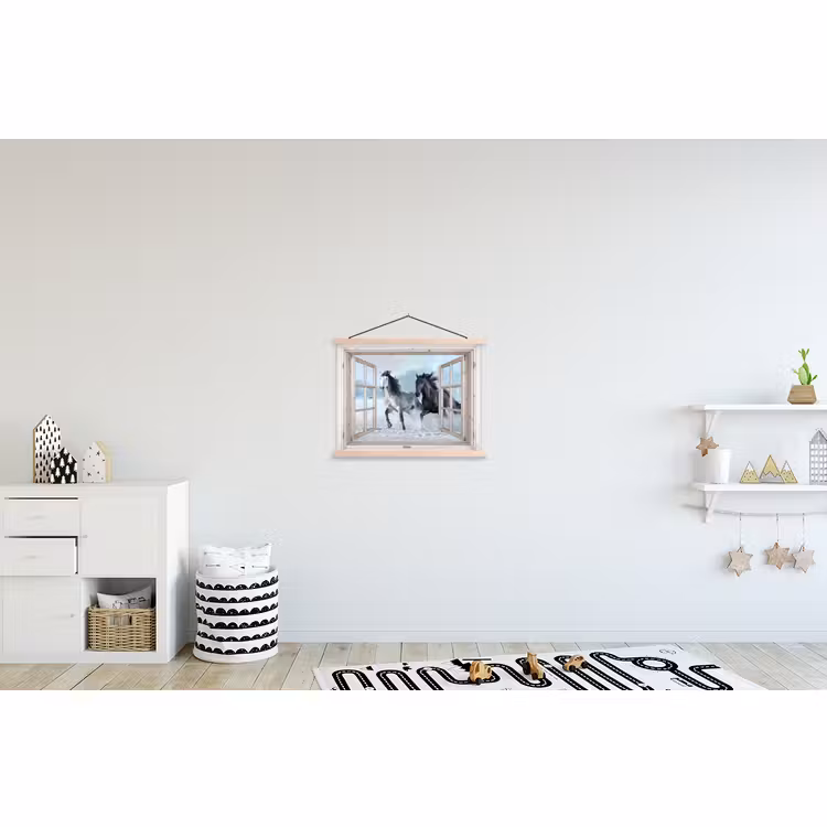 Schoolplaat - Doorkijk - Paarden - Winter - Dieren - Natuur - Wit — 3