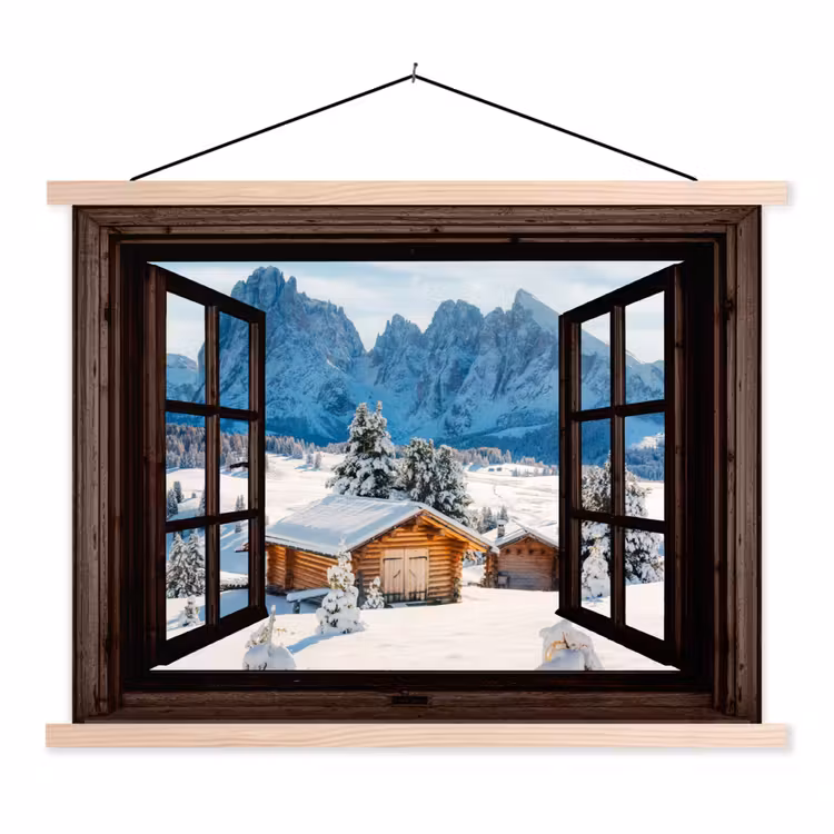 Schoolplaat - Doorkijk - Winter - Landschap - Huisje - Bergen — 1