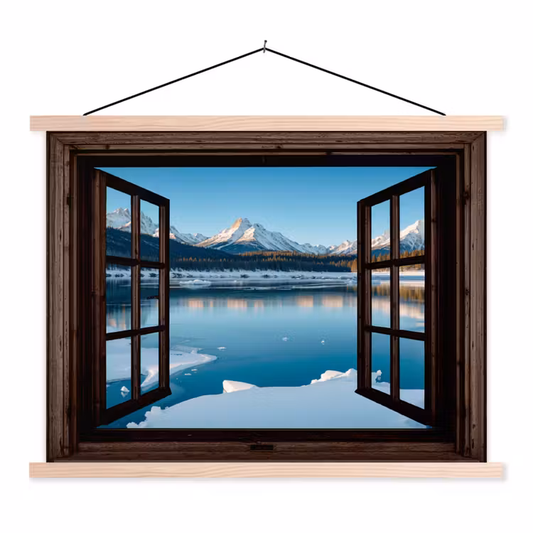 Schoolplaat - Doorkijk - Winterlandschap - Meer - Bergen - Uitzicht — 1