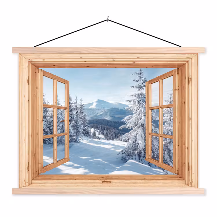 Schoolplaat - Doorkijk - Winterlandschap - Natuur - Berg - Bomen - Hout — 1