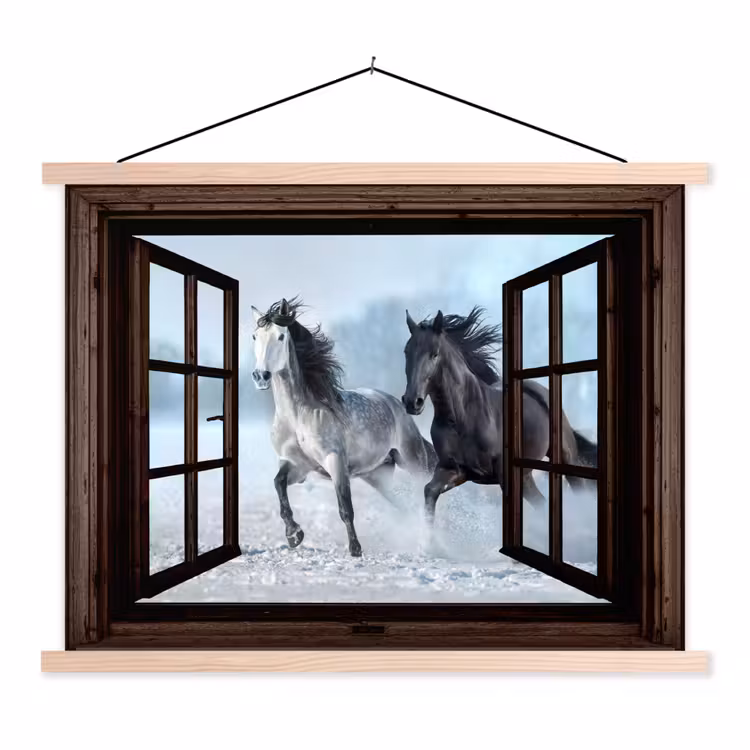 Schoolplaat - Paarden - Winter - Dieren - Natuur - Doorkijk — 1