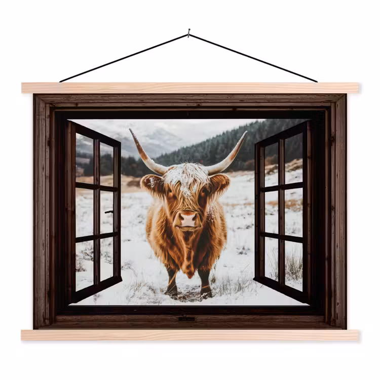 Schoolplaat - Schotse Hooglander - Landschap - Landelijk - Bergen - Winter - Doorkijk - Donker — 1