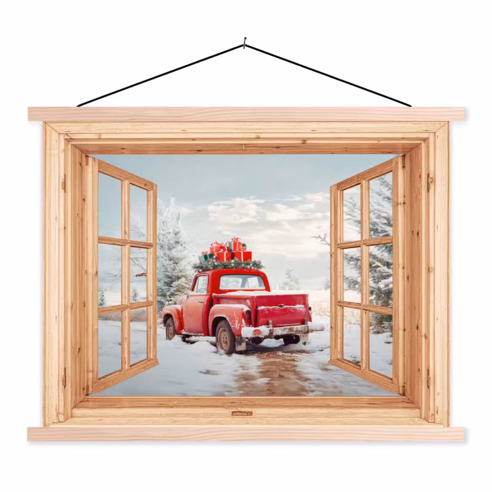 Schoolplaat - Doorkijk - Auto - Kerst - Cadeaus - Winter - Landschap — 1