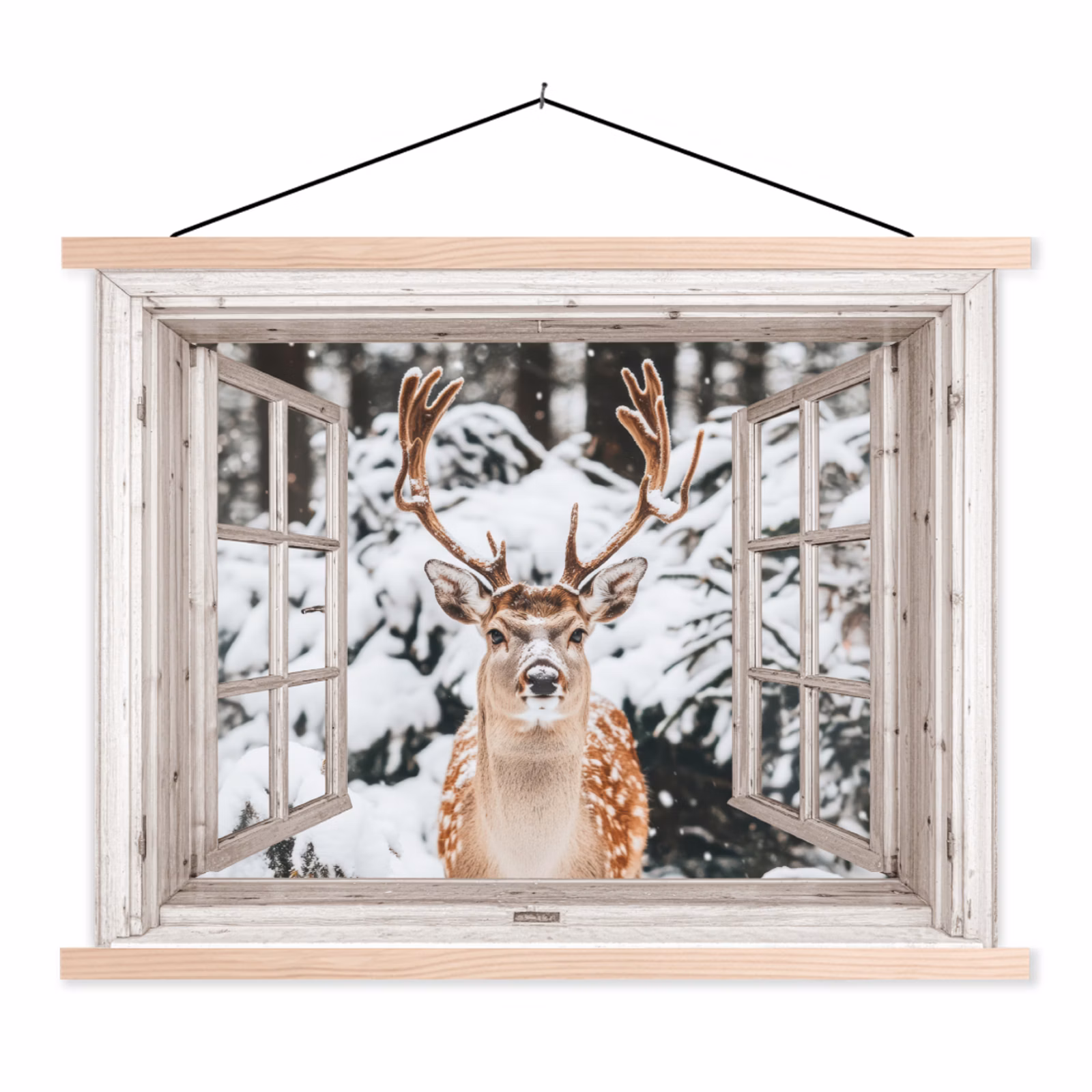 Schoolplaat - Doorkijk - Hert - Sneeuw - Winter - Bos - Dieren - Natuur — 1
