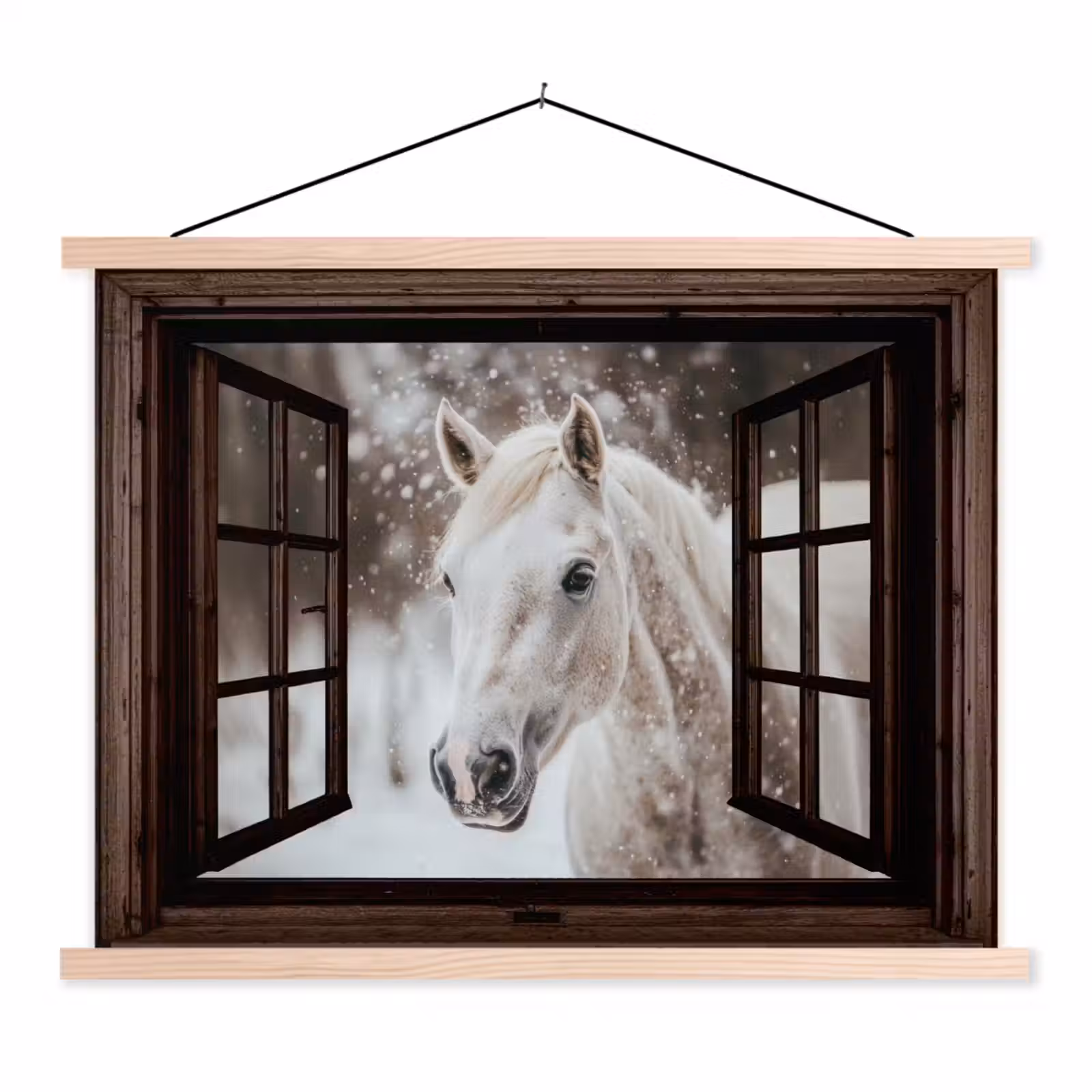 Schoolplaat - Doorkijk - Paard - Wit - Winterlandschap - Sneeuw — 1