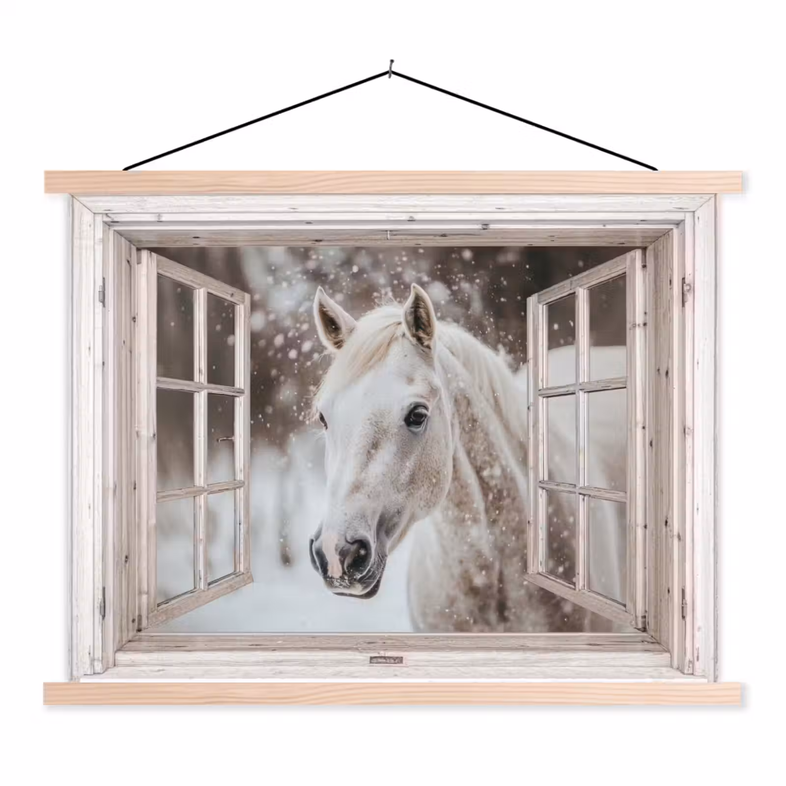 Schoolplaat - Paard - Wit - Winter - Sneeuw - Doorkijk - Dieren — 1